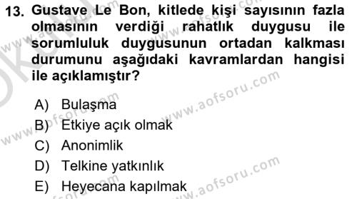 Sosyal Psikoloji 2 Dersi 2022 - 2023 Yılı Yaz Okulu Sınavı 13. Soru