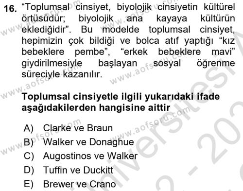 Sosyal Psikoloji 2 Dersi 2022 - 2023 Yılı Yaz Okulu Sınavı 16. Soru