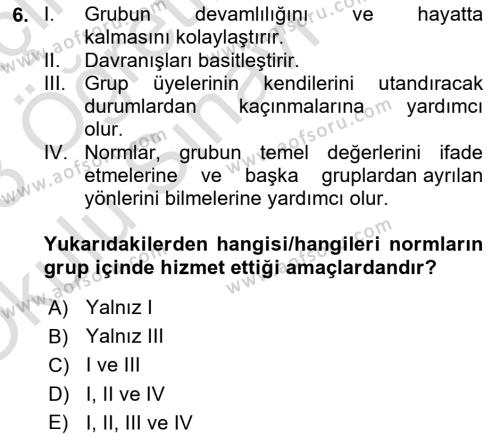 Sosyal Psikoloji 2 Dersi 2022 - 2023 Yılı Yaz Okulu Sınavı 6. Soru