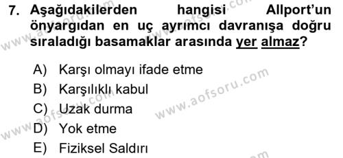 Sosyal Psikoloji 2 Dersi 2022 - 2023 Yılı Yaz Okulu Sınavı 7. Soru