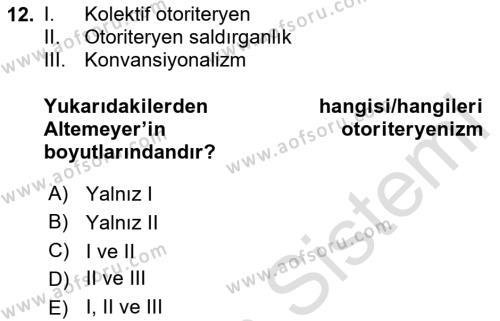 Sosyal Psikoloji 2 Dersi 2023 - 2024 Yılı (Vize) Ara Sınavı 12. Soru