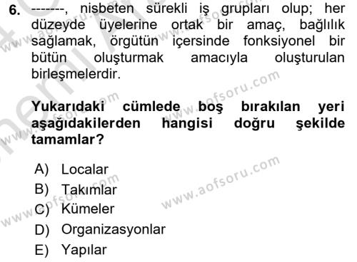 Sosyal Psikoloji 2 Dersi 2023 - 2024 Yılı (Vize) Ara Sınavı 6. Soru