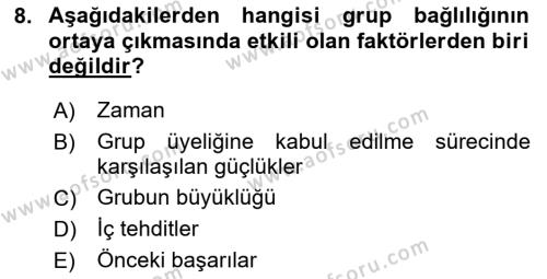 Sosyal Psikoloji 2 Dersi 2023 - 2024 Yılı (Vize) Ara Sınavı 8. Soru