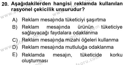 Pazarlama Yönetimi Dersi 2022 - 2023 Yılı Yaz Okulu Sınavı 20. Soru