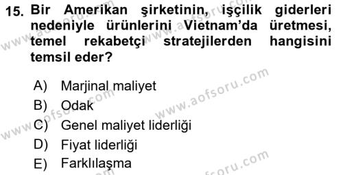 Pazarlama Yönetimi Dersi 2023 - 2024 Yılı (Vize) Ara Sınavı 15. Soru