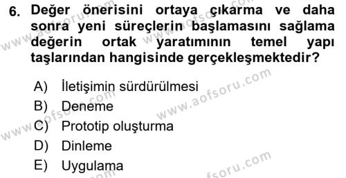 Pazarlama Yönetimi Dersi 2023 - 2024 Yılı (Vize) Ara Sınavı 6. Soru