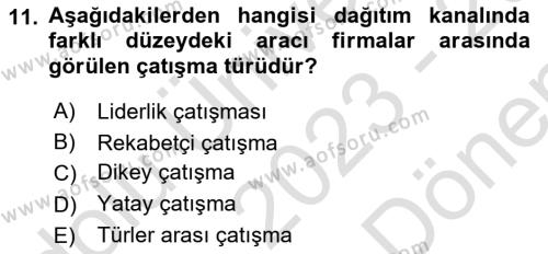 Pazarlama Yönetimi Dersi 2023 - 2024 Yılı (Final) Dönem Sonu Sınavı 11. Soru