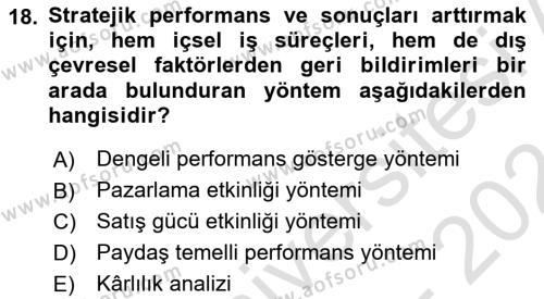 Pazarlama Yönetimi Dersi 2023 - 2024 Yılı (Final) Dönem Sonu Sınavı 18. Soru