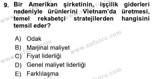 Pazarlama Yönetimi Dersi 2023 - 2024 Yılı Yaz Okulu Sınavı 9. Soru