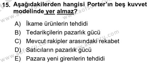 Pazarlama Yönetimi Dersi 2024 - 2025 Yılı (Vize) Ara Sınavı 15. Soru