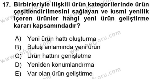 Pazarlama Yönetimi Dersi 2024 - 2025 Yılı (Vize) Ara Sınavı 17. Soru