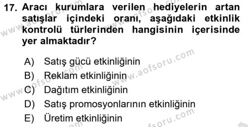 Pazarlama İlkeleri Dersi 2020 - 2021 Yılı Yaz Okulu Sınavı 17. Soru