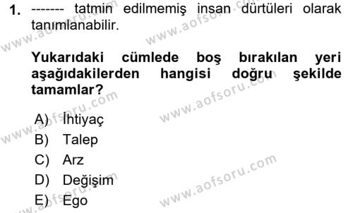 Pazarlama İlkeleri Dersi 2021 - 2022 Yılı (Vize) Ara Sınavı 1. Soru