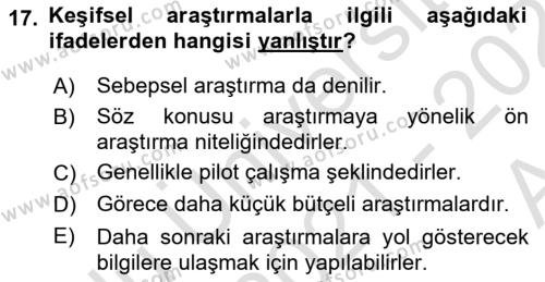 Pazarlama İlkeleri Dersi 2021 - 2022 Yılı (Vize) Ara Sınavı 17. Soru