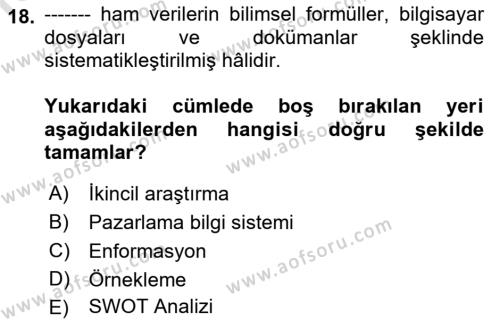 Pazarlama İlkeleri Dersi 2021 - 2022 Yılı (Vize) Ara Sınavı 18. Soru