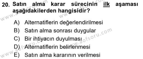 Pazarlama İlkeleri Dersi 2021 - 2022 Yılı (Vize) Ara Sınavı 20. Soru