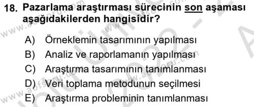 Pazarlama İlkeleri Dersi 2022 - 2023 Yılı (Vize) Ara Sınavı 18. Soru