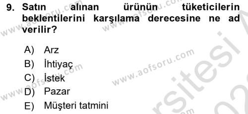 Pazarlama İlkeleri Dersi 2022 - 2023 Yılı (Vize) Ara Sınavı 9. Soru