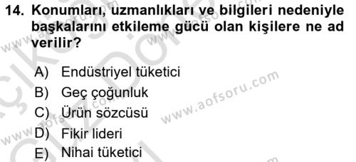 Pazarlama İlkeleri Dersi 2023 - 2024 Yılı (Vize) Ara Sınavı 14. Soru