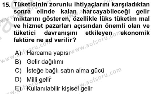 Pazarlama İlkeleri Dersi 2023 - 2024 Yılı (Vize) Ara Sınavı 15. Soru