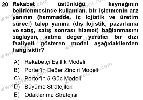 Pazarlama İlkeleri Dersi 2023 - 2024 Yılı Yaz Okulu Sınavı 20. Soru