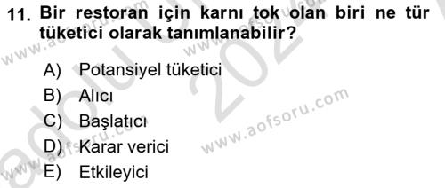 Pazarlama İlkeleri Dersi 2024 - 2025 Yılı (Vize) Ara Sınavı 11. Soru