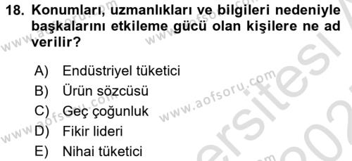 Pazarlama İlkeleri Dersi 2024 - 2025 Yılı (Vize) Ara Sınavı 18. Soru