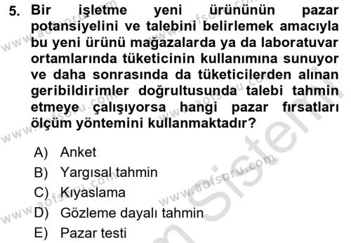 Pazarlama İlkeleri Dersi 2024 - 2025 Yılı (Vize) Ara Sınavı 5. Soru