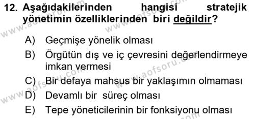 Sağlık Hizmetleri Pazarlaması Dersi 2021 - 2022 Yılı (Vize) Ara Sınavı 12. Soru