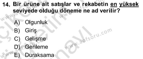 Sağlık Hizmetleri Pazarlaması Dersi 2021 - 2022 Yılı Yaz Okulu Sınavı 14. Soru