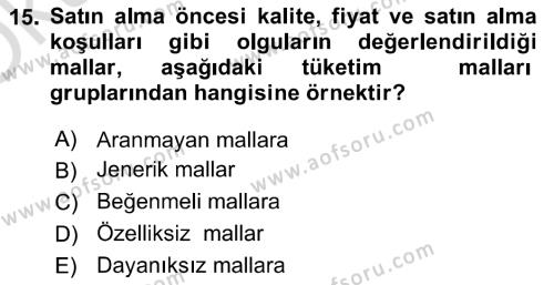 Sağlık Hizmetleri Pazarlaması Dersi 2021 - 2022 Yılı Yaz Okulu Sınavı 15. Soru