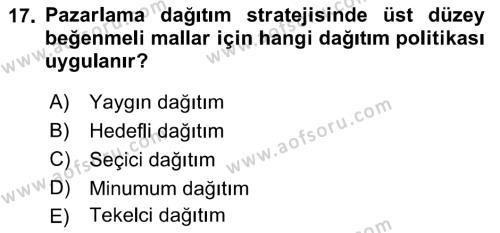 Sağlık Hizmetleri Pazarlaması Dersi 2021 - 2022 Yılı Yaz Okulu Sınavı 17. Soru