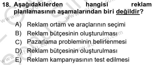 Spor Pazarlaması Dersi 2021 - 2022 Yılı (Final) Dönem Sonu Sınavı 18. Soru