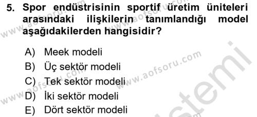 Spor Pazarlaması Dersi 2022 - 2023 Yılı (Vize) Ara Sınavı 5. Soru