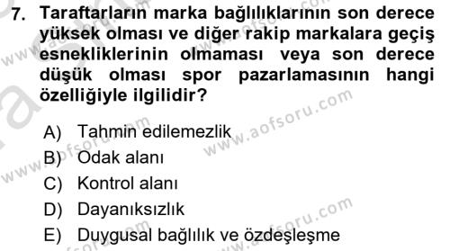 Spor Pazarlaması Dersi 2022 - 2023 Yılı (Vize) Ara Sınavı 7. Soru