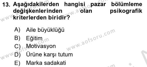 Spor Pazarlaması Dersi 2022 - 2023 Yılı (Final) Dönem Sonu Sınavı 13. Soru