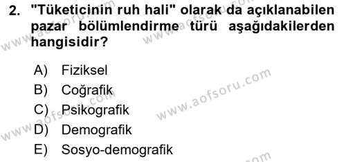 Spor Pazarlaması Dersi 2023 - 2024 Yılı (Vize) Ara Sınavı 2. Soru