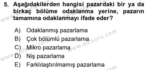 Spor Pazarlaması Dersi 2023 - 2024 Yılı (Vize) Ara Sınavı 5. Soru