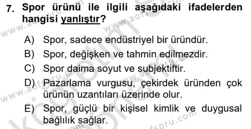 Spor Pazarlaması Dersi 2023 - 2024 Yılı (Vize) Ara Sınavı 7. Soru