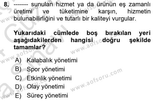 Spor Pazarlaması Dersi 2023 - 2024 Yılı (Vize) Ara Sınavı 8. Soru
