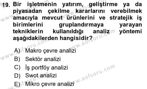 Spor Pazarlaması Dersi 2023 - 2024 Yılı (Final) Dönem Sonu Sınavı 19. Soru