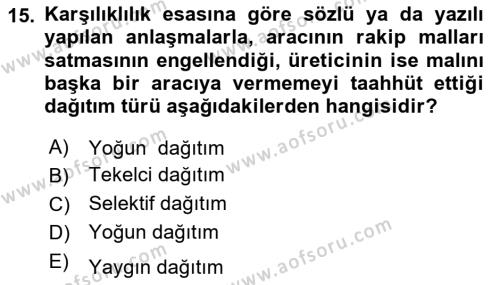 Spor Pazarlaması Dersi 2023 - 2024 Yılı Yaz Okulu Sınavı 15. Soru