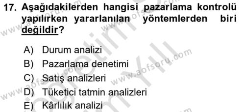 Spor Pazarlaması Dersi 2023 - 2024 Yılı Yaz Okulu Sınavı 17. Soru