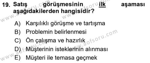 Spor Pazarlaması Dersi 2023 - 2024 Yılı Yaz Okulu Sınavı 19. Soru