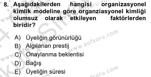 Spor Pazarlaması Dersi 2023 - 2024 Yılı Yaz Okulu Sınavı 8. Soru