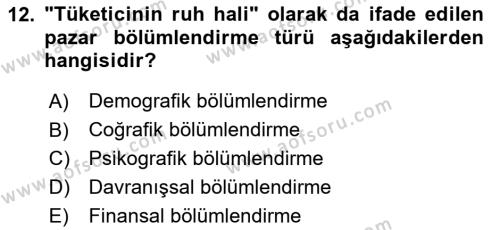 Spor Pazarlaması Dersi 2024 - 2025 Yılı (Vize) Ara Sınavı 12. Soru