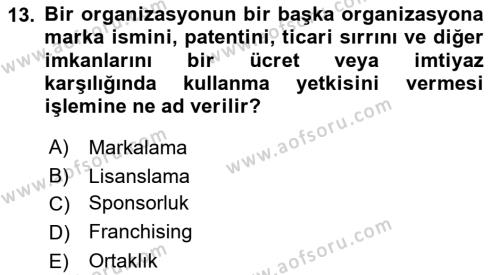 Spor Pazarlaması Dersi 2024 - 2025 Yılı (Vize) Ara Sınavı 13. Soru