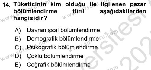 Spor Pazarlaması Dersi 2024 - 2025 Yılı (Vize) Ara Sınavı 14. Soru