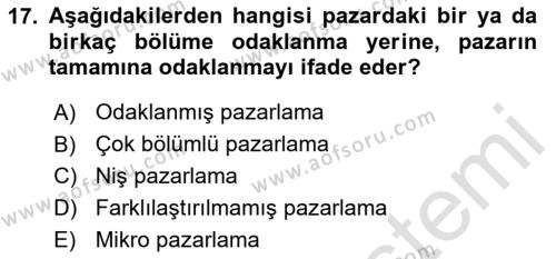 Spor Pazarlaması Dersi 2024 - 2025 Yılı (Vize) Ara Sınavı 17. Soru