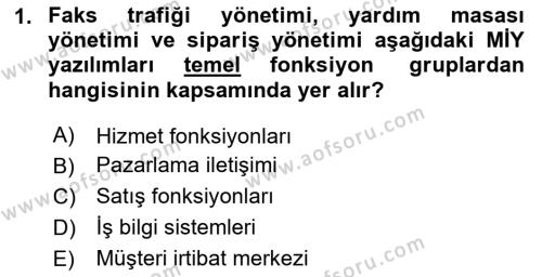 Müşteri İlişkileri Yönetimi Dersi 2020 - 2021 Yılı Yaz Okulu Sınavı 1. Soru